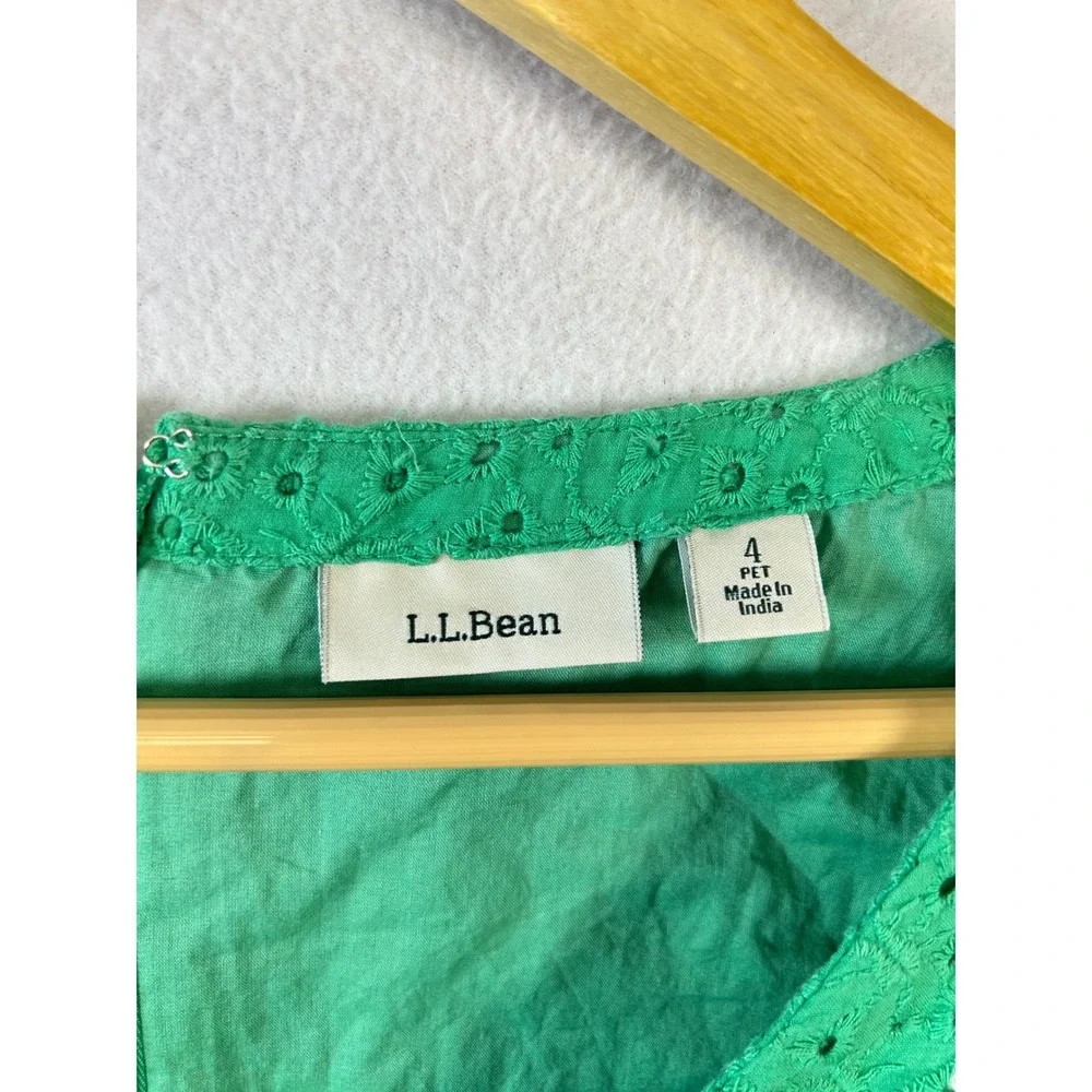 LLBean‎ Green Eyelet V Neck Sleeveless A Line Dress Size 4
